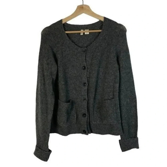 Anthropologie Moth Dark Gray Pocket Front Wool Blend Cardigan Sweater L - Picture 1 of 4